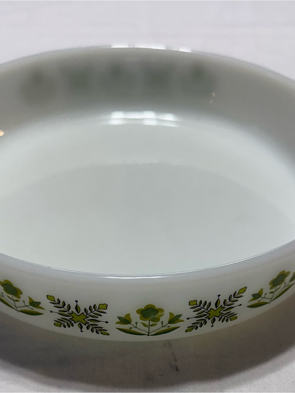 Anchor Hocking White Glass casserole  dish with Green Floral Band